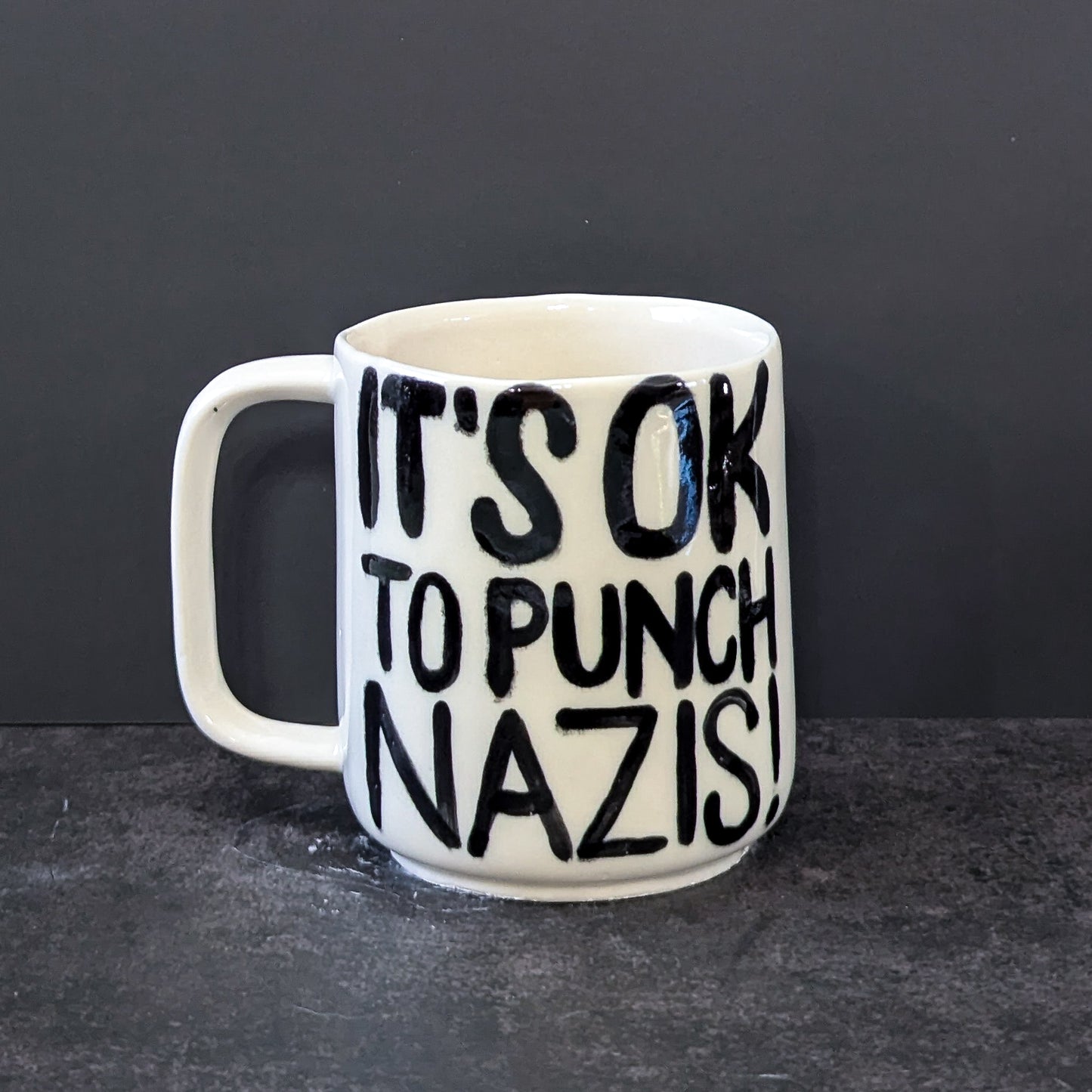 (RESERVED) Mug: It's OK To Punch Nazis! (Black & White)
