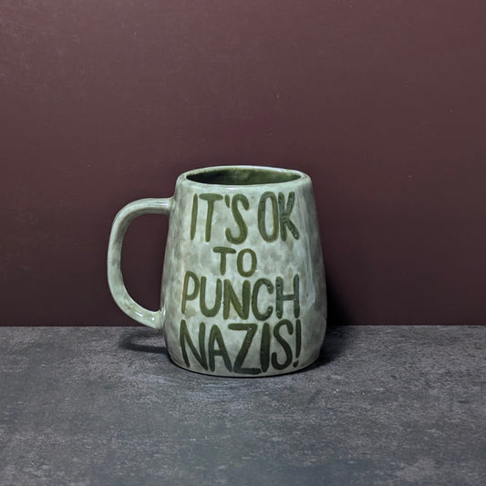 Mug: It's OK To Punch Nazis! (Green Grunge)